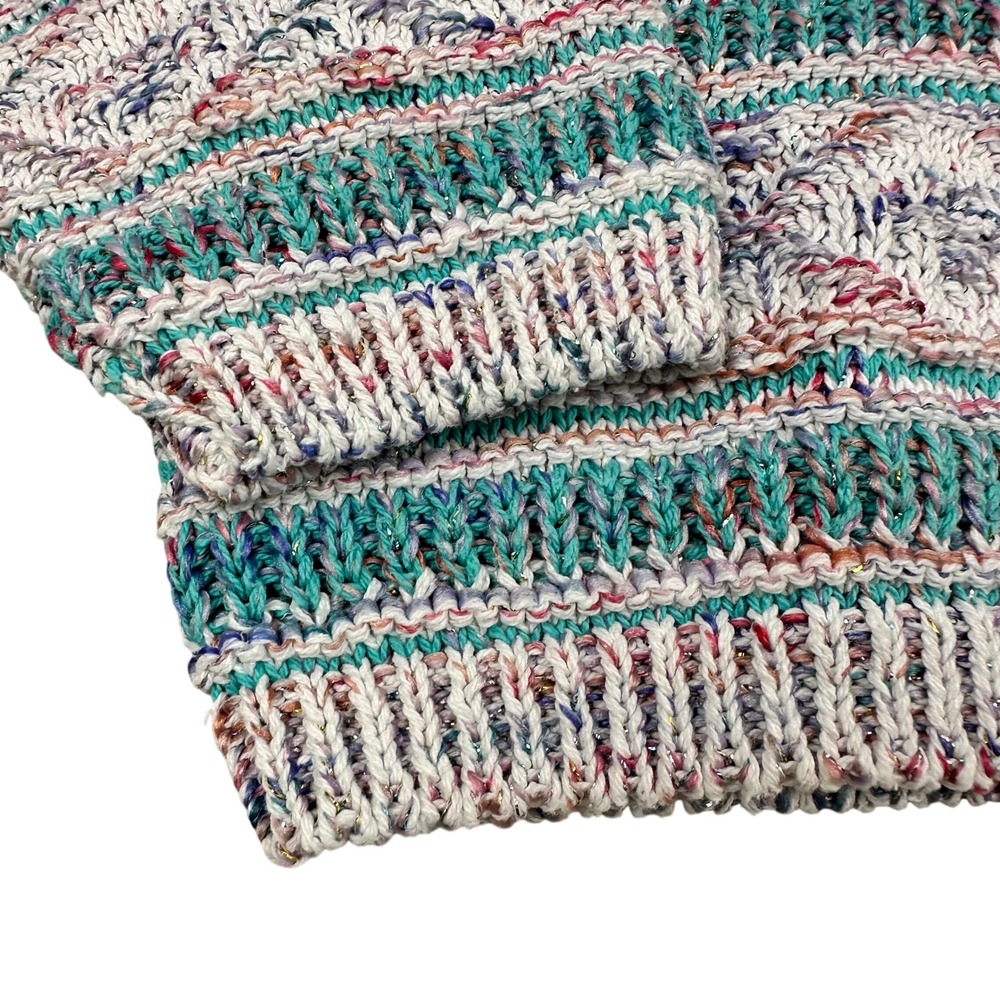 VTG CUTE Aztec Print Mock Neck‎ Sweater Metallic Multi Color Speckled Knit - Picture 13 of 16